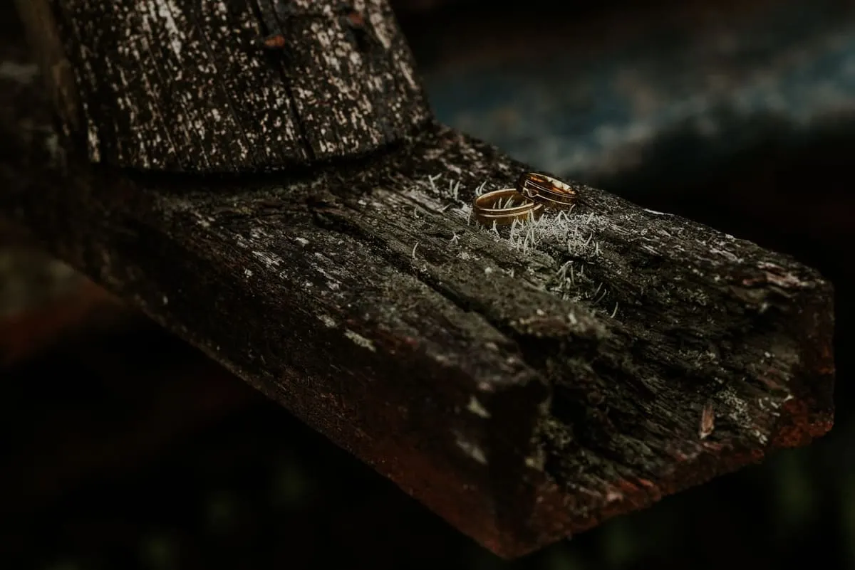 Een gouden ring op een donkere, zachte ondergrond